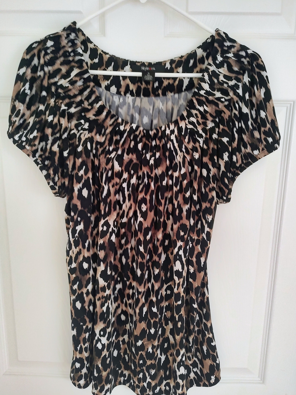 Style & Co. Women’s Leopard Print Short Sleeve Top - Black & Brown